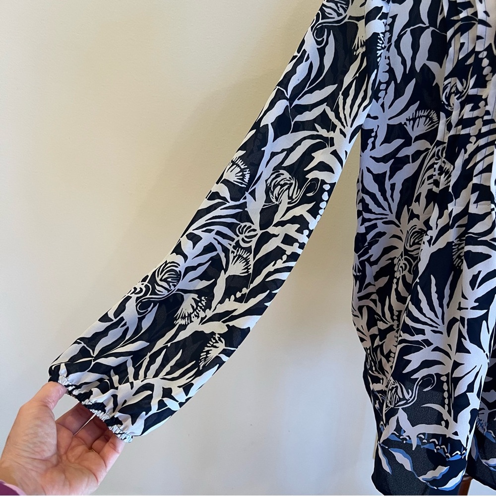 Lilly Pulitzer Top Women Large Blue White Marilina Tassels Relaxed Coastal Tunic - Picture 6 of 14